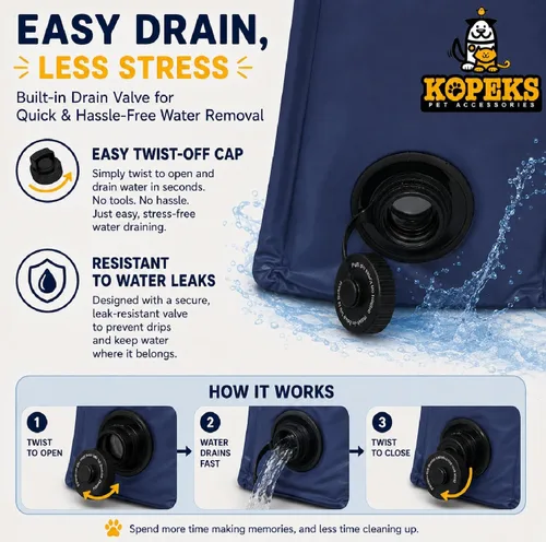 Vista 4 de KOPEKS Bañera para piscina al aire libre, portátil, plegable, ideal para mascotas, XL 63 x 12 pulgadas, azul, azul piscina-XL