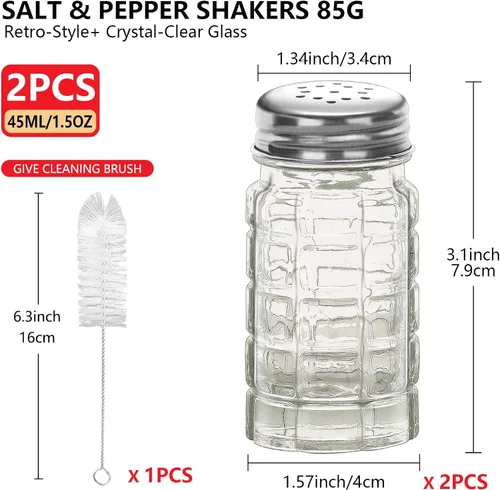 Vista 2 de Juego de 2 saleros y pimenteros retro de 1.5 onzas, estilo retro, de cristal transparente, para cocinas o restaurantes del hogar, 1.5 fl oz (2)