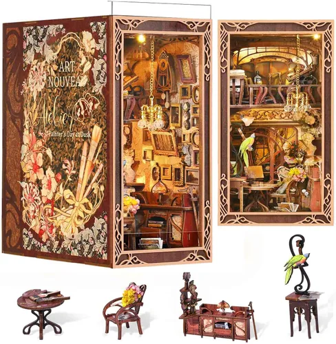 Vista 18 de MiniCity Espacio Rincón de Libros para Principiantes - Kit de Escena en Miniatura DIY con Cubierta Antipolvo, Luces y Estantería Adaptable