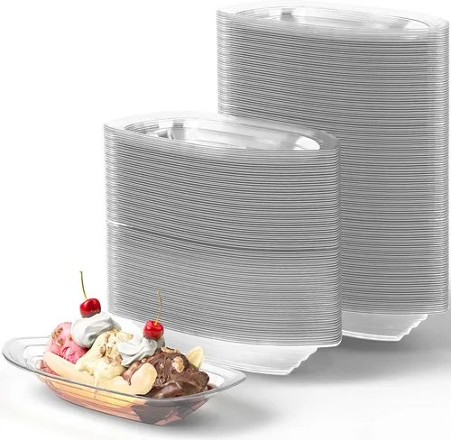 Vista 7 de Super Fun - Botes divididos de plátano reciclables, 50 unidades. Los mejores cuencos de helado desechables largos de 12 onzas. Copas de plástico 340
