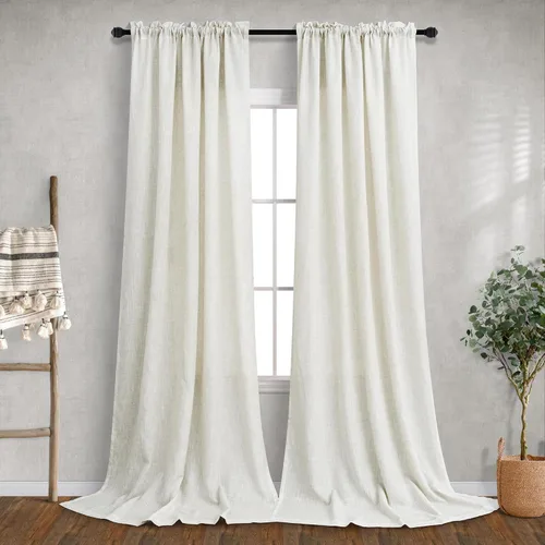 Vista 27 de Mrs.Naturall - Cortinas transparentes con bolsillo para barra de 36x63 pulgadas de lino mezclado negro