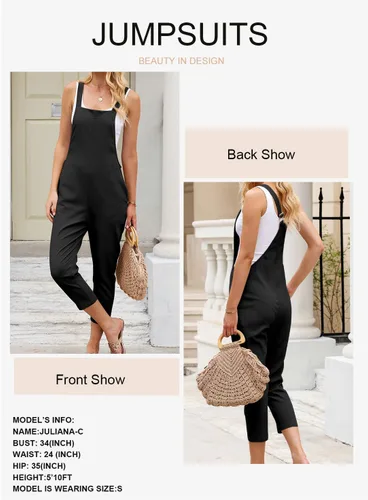 Vista 3 de Dokotoo Overol sin mangas con pechera para mujer, overol con pantalones largos con bolsillos