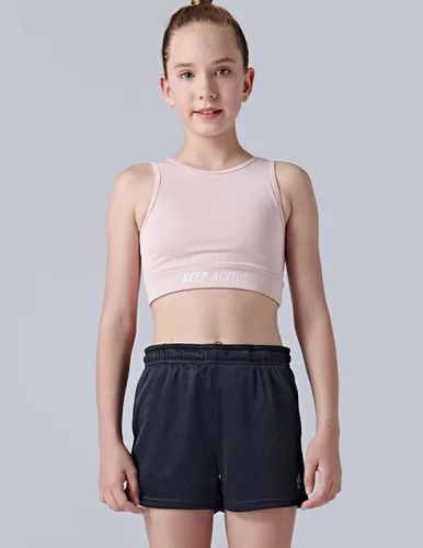 Vista 2 de Paquete de 4 pantalones cortos deportivos para niñas con bolsillos, pantalones cortos de correr de 3 pulgadas para niños, adolescentes, fútbol