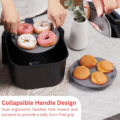 Vista 5 de EM Juego de horneado de 4 piezas de forros de silicona para freidora de aire para pasteles, donas, gofres y brownies - Moldes de silicona