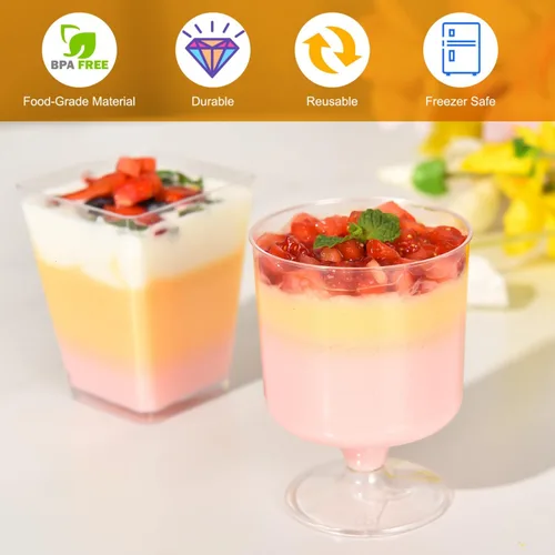 Vista 3 de 100 Pack Plastic Dessert Cups with Spoons, 5 oz Clear Small Mini Dessert Cups with Spoons, Dessert Shooter Cups for Party, Plastic Parfait Cup