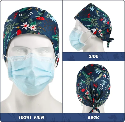 Vista 3 de 6 gorras quirúrgicas con botones y banda para el sudor ajustable para mujeres y hombres multicolor Multi