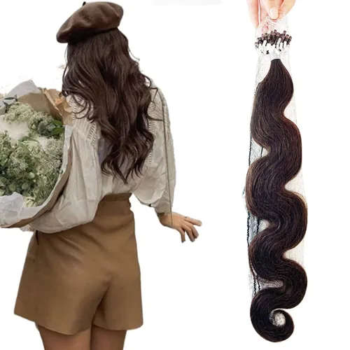 Vista 21 de Extensiones de cabello humano microlink de 16 pulgadas, extensiones de cabello natural suave de microcuentas, color #1 negro azabache, 100% cabello