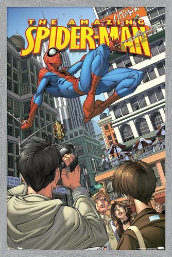 Vista 8 de Trends International Marvel Comics Spider-Man - Póster de pared definitivo, 14.725 x 22.375 pulgadas, versión enmarcada de madera de granero
