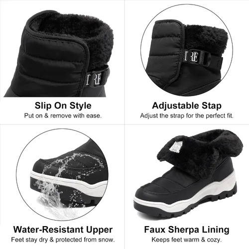 Vista 3 de DREAM PAIRS Botas de nieve de invierno para mujer, impermeables, aisladas, cálidas y cómodas, de piel sintética, botas cortas de moda