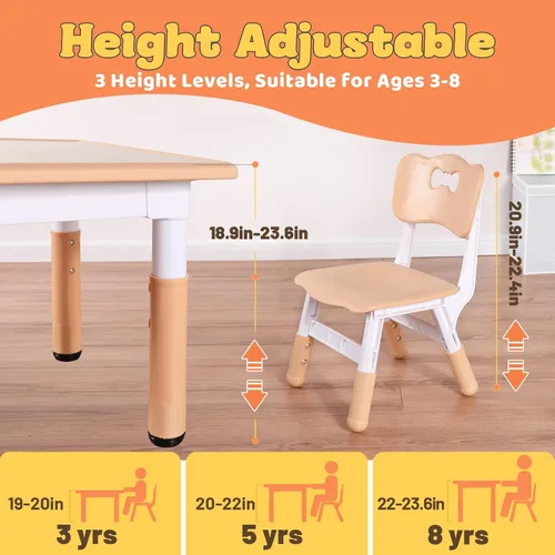 Vista 3 de FUNLIO Juego de mesa y 4 sillas para niños, juego de mesa y sillas para niños de 3 a 8 años, fácil de limpiar, mesa de artes y manualidades