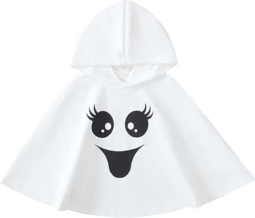 Vista 8 de Disfraz de Halloween para niños y niñas, capa con capucha, poncho para fiesta de disfraces y cosplay White-a