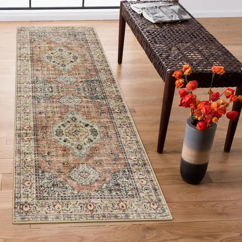 Vista 38 de Lahome Alfombra oriental lavable de área pequeña, 2 x 3 pies, para entrada, cocina, ultra fina, suave, tapete antideslizante para puerta de Azul