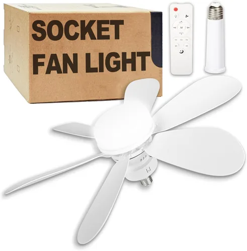 Vista 18 de Ventilador de techo atornillado con luz, luz de ventilador con mando a blanco-1