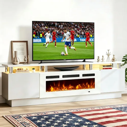 Vista 20 de oneinmil Soporte de TV con chimenea de 70 pulgadas para sala de estar, centro de entretenimiento con chimenea eléctrica con luces LED dobles