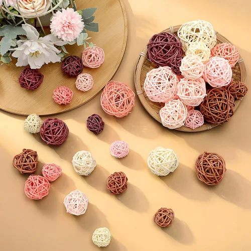 Vista 5 de Patelai 36 Piezas Bolas de Mimbre de Ratán Bolas Decorativas para Jarrón Centro de Mesa Cuencos Esferas de Relleno para Decoración del Hogar, 4 Boho