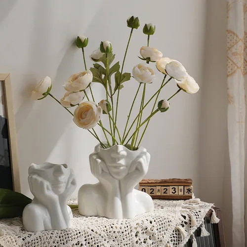 Vista 3 de Jarrón de cerámica con forma de mujer, ideal para decoración de estante, moderno florero para decoración de mesa, florero pequeño de granja