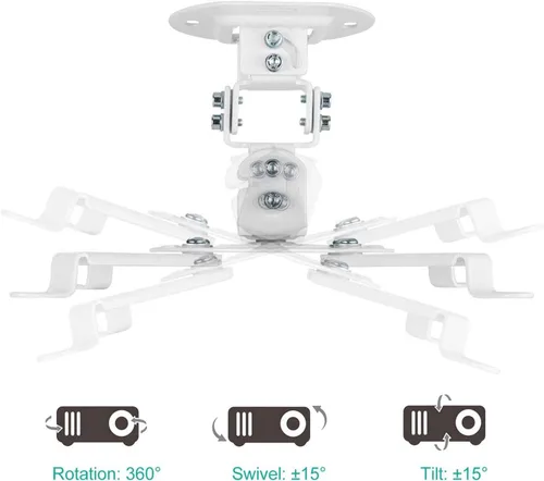 Vista 6 de WALI Soporte de techo para proyector, soporte universal para proyector de perfil bajo con brazos retráctiles y función de ajuste múltiple Blanco