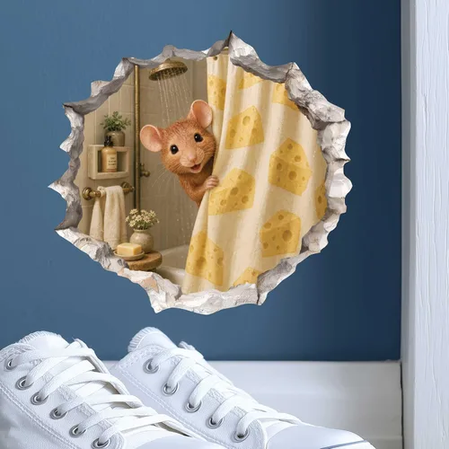 Vista 7 de Calcomanía de pared para mouse de ducha, adhesivo de pared con efecto 3D