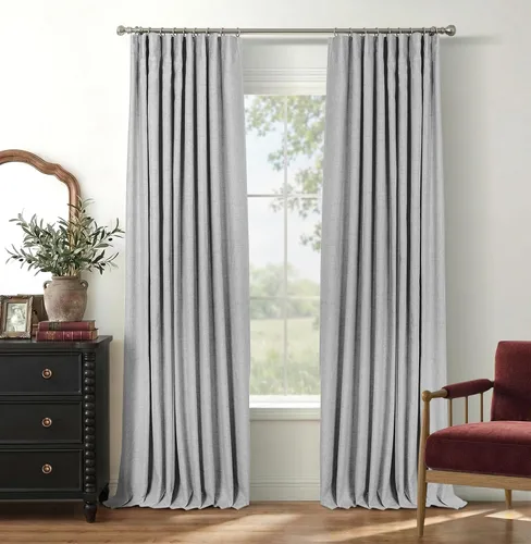 Vista 50 de INOVADAY Cortinas 100% opacas para dormitorio, cortinas opacas de color rosa bebé de 90 pulgadas de largo, cortinas opacas de lino con anillos