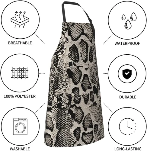 Vista 7 de YANYU Classic Snake Skin Print 28x33 In Kitchen Apron Stylish Chef Apron with Pockets for Cooking Baking Painting