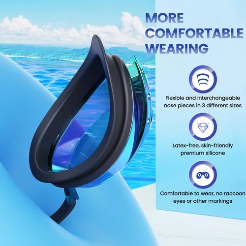 Vista 3 de Gafas de natación, paquete de 2 gafas de natación antivaho para adultos, jóvenes, hombres y mujeres