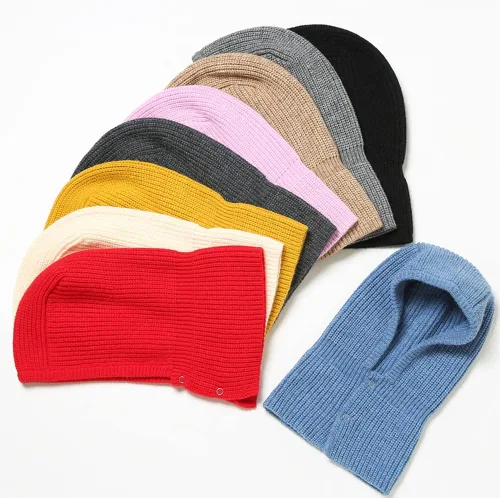 Vista 2 de Gorro de invierno de punto pasamontañas con capucha, gorro para mujer y hombre