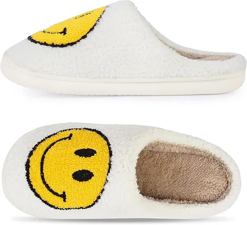 Vista 3 de Tofica Smile Face Slippers for WomenMen, Retro Soft Plush House Slippers, Cozy Fuzzy Fluffy Womens Slippers Indoor Outdoor, Anti-skid Sole