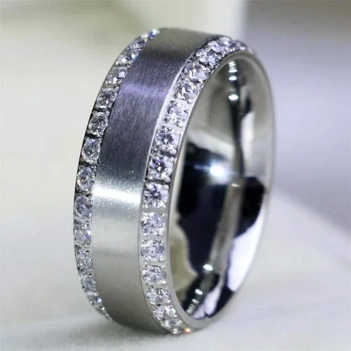Vista 5 de LOVERSRING Juego de 3 anillos para parejas para él y para ella para mujer chapado en oro blanco corazón y titanio anillo de boda