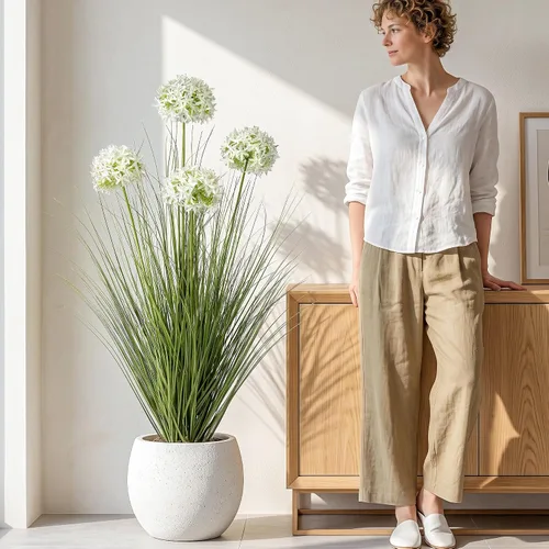 Vista 12 de Ttranewsoo Plantas artificiales de césped alto con macetas de 47 pulgadas, 1 paquete de césped artificial de lirio de los valles, decoración de 47.2