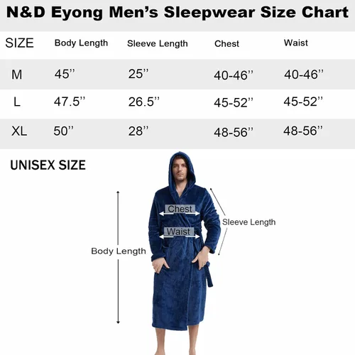Vista 6 de N&D Eyong Bata de baño de forro polar con capucha y bolsillos para hombre