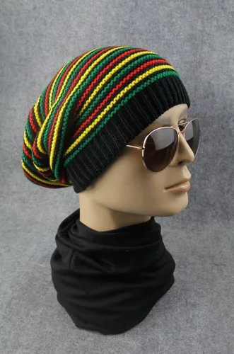 Vista 2 de ganesha Gorro de invierno unisex de Jamaica Reggae Rainbow Stripes, Arco iris