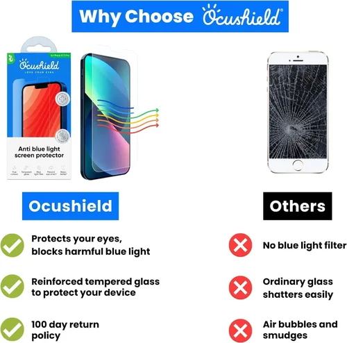 Vista 7 de Ocushield - Protector de pantalla de vidrio templado anti luz azul para iPhone 7 Plus iPhone 8 Plus - Protege tus ojos, reduce las migrañas