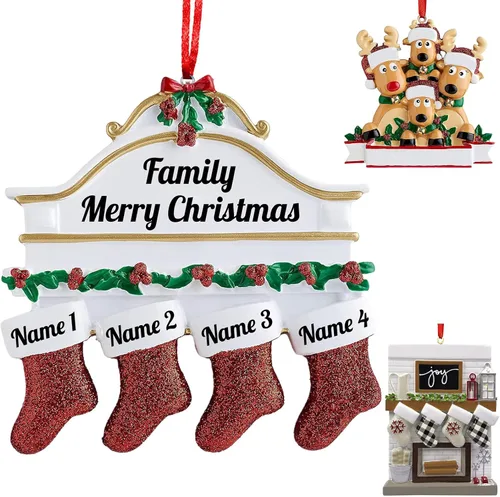 Vista 18 de Adornos de Navidad personalizados 2025, repisa de chimenea, familia de 2/3/4/5/6 nombres de miembros de la familia Joy para decoraciones de árbol