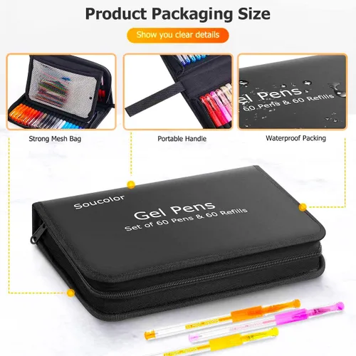 Vista 7 de Soucolor Bolígrafos de gel con purpurina para libros de colorear para adultos, suministros escolares de clase de arte, paquete de 120 unidades, 60