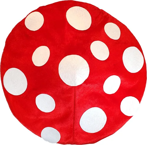 Vista 4 de Sombrero de hongo original para disfraz de cosplay, gorra roja con puntos blancos, de gran tamaño y mantiene