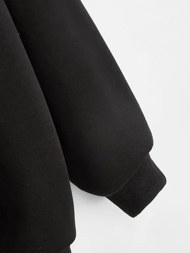 Vista 4 de SheIn Sudadera con capucha de manga larga con cordón y hombros caídos para mujer