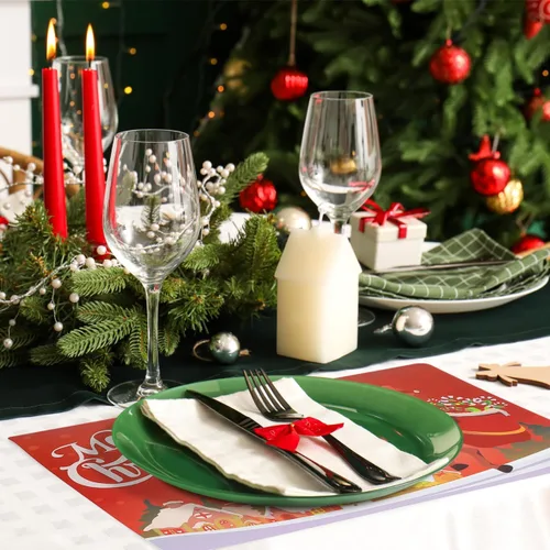 Vista 7 de BESTONZON 6 manteles individuales de Navidad, resistentes al calor, impermeables, para decoración de mesa de comedor (17.3 x 11.8 pulgadas)