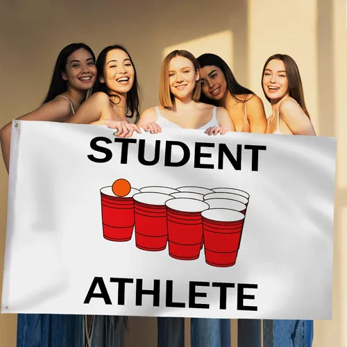 Vista 5 de Tatuo Bandera de estudiante atleta universitario de 3 x 5 pies para dormitorio, divertido tapiz para interiores y exteriores con ojales para colgar