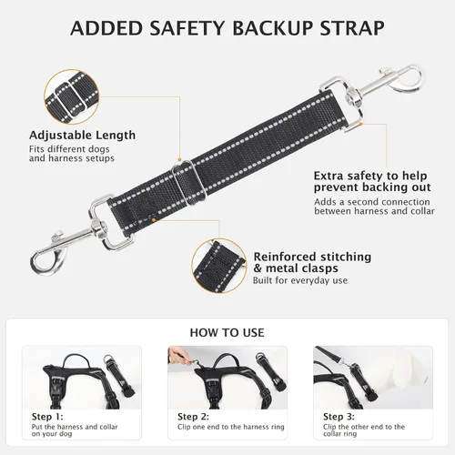 Vista 5 de IEUUMLER Arnés para perro sin tirones, chaleco reflectante con clip frontal con correa, cinturón de seguridad y correa de seguridad de respaldo, asa