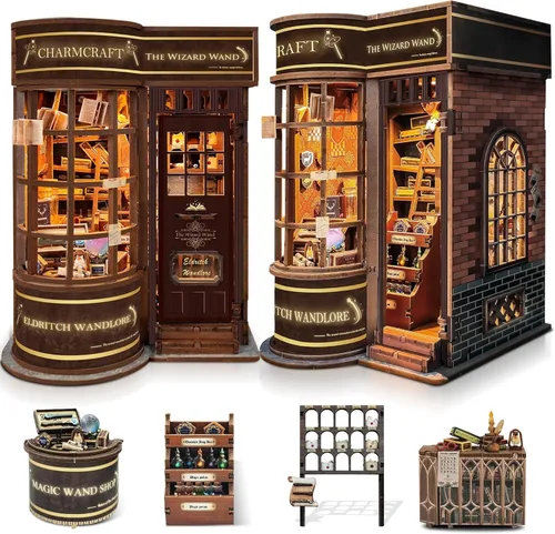 Vista 12 de SUNNINO Kit de Rincón de Libros - Kit de Casa de Muñecas en Miniatura DIY, Rompecabezas 3D de Madera con Luz LED, Kits de Rincón de Libros