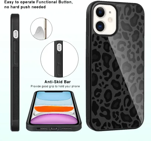 Vista 4 de TEAUGHT Compatible con iPhone 11 Funda con patrón lindo estampado de leopardo negro guepardo + protector de pantalla a prueba de golpes, funda