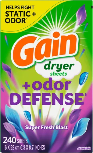 Vista 5 de Gain - Sábanas para secadora más defensa de olores, aroma súper fresco, 240 unidades, ayuda a combatir la estática y el olor, sábanas para lavandería