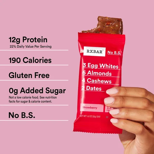Vista 4 de Barras de proteína RXBAR, 12g de proteína, aperitivos sin gluten, fresa, caja de 22oz (12 barras)