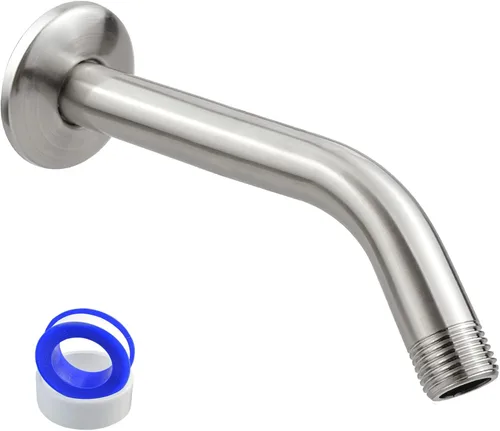 Vista 11 de Brazo de ducha Voolan con brida y cinta de teflón, brazo de cabezal de ducha extensible para cabezal de ducha fijo de baño, acero inoxidable sólido
