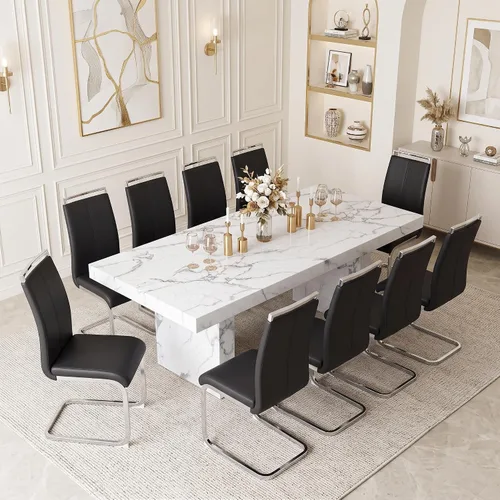 Vista 14 de gopop Juego de mesa de comedor de 7 piezas para 6, 63 pulgadas de mármol sintético