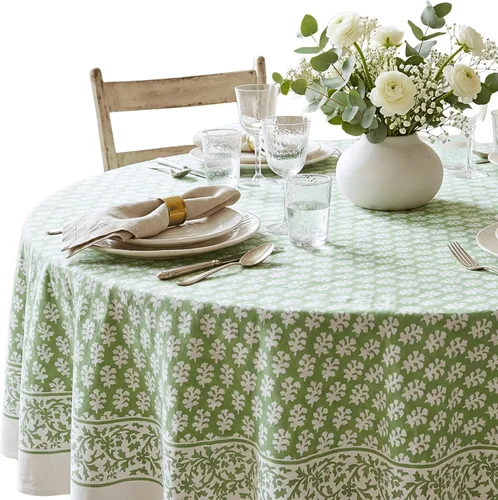 Vista 38 de ATOSII Amalfi - Mantel redondo de verano 100% algodón, estampado en bloques, para comedor, bodas, exteriores, fiestas, I Grand Millenial Farmhouse