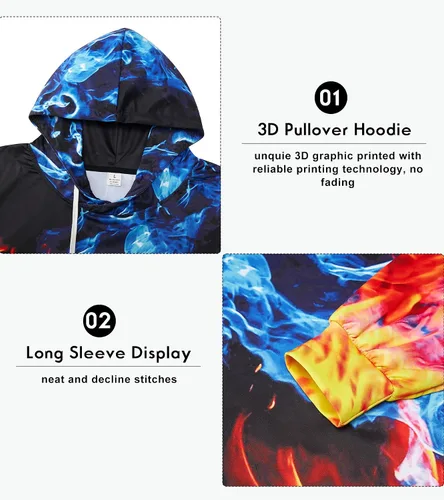Vista 5 de uideazone Sudadera con capucha con estampado 3D para hombre y mujer, con bolsillo tipo canguro