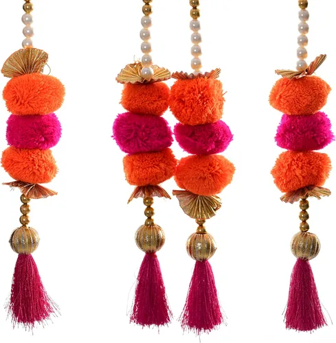 Vista 5 de Toran Bandanwaar Gota - Cuentas de pompón para colgar para el hogar, pared, puerta, templo, festival, boda, fiesta, decoración y regalo (rosa)