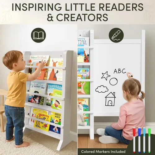 Vista 5 de OurNest Estantería magnética deslizante y marcadores H-31 para niños y bebés, de madera con tres niveles para lectura, creatividad y Montessori
