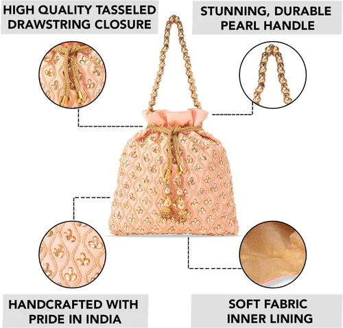 Vista 2 de Aheli Potli Monederos para mujer, hecho a mano, bolso de noche, elegante pulsera de moda nupcial